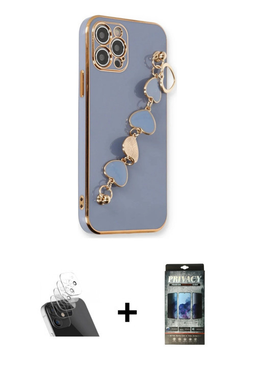 ieg™ iPhone 12 Pro Kılıf Nova Işık Prime - Siyah 34D Hayalet Izgaralı Cam + Şeffaf Kamera Lens Korum