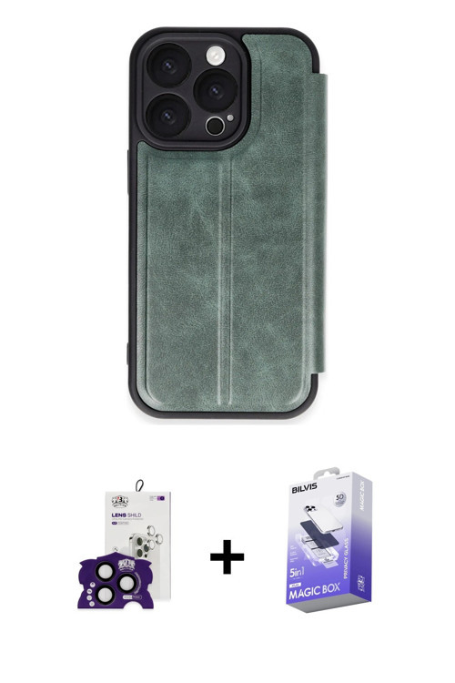 ieg™ iPhone 16 Pro Max Kılıf Zirve Yansıma Serisi - Siyah Bilvis 5in1 5D Magic Hayalet Cam Ekran Kor