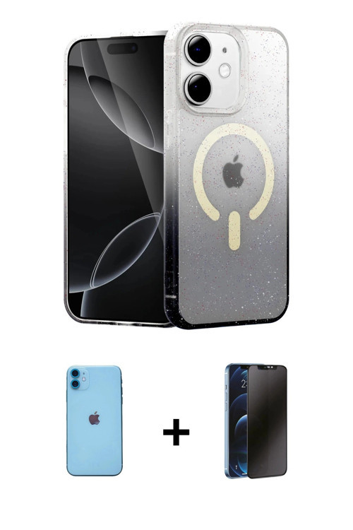ieg™ iPhone 11 Kılıf Eksen Minimal Özel Seri - Siyah 3D Antistatik Hayalet Cam Ekran Koruyucu + Mavi
