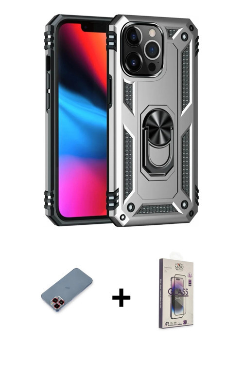 ieg™ iPhone 13 Pro Max Kılıf Ahenk Klasik Koleksiyonu - Siyah Bilvis 3D Cam Ekran Koruyucu + Kırmızı