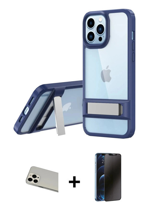 ieg™ iPhone 13 Pro Max Kılıf Yadigar Yansıma - Siyah 3D Antistatik Hayalet Cam Ekran Koruyucu + Beya