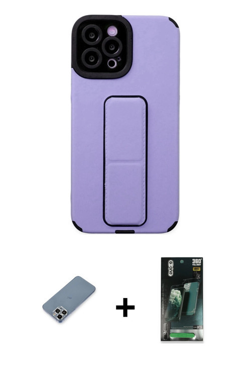 ieg™ iPhone 12 Pro Max Kılıf Çekirdek Yansıma - Şeffaf 360 Full Body Arka Koruyucu + Gümüş Metal Kam