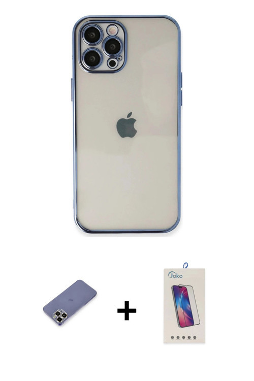 ieg™ iPhone 12 Pro Max Kılıf Vadi Minimal - Siyah Joko 5D Cam + Gold Metal Kamera Lens Koruma Cam