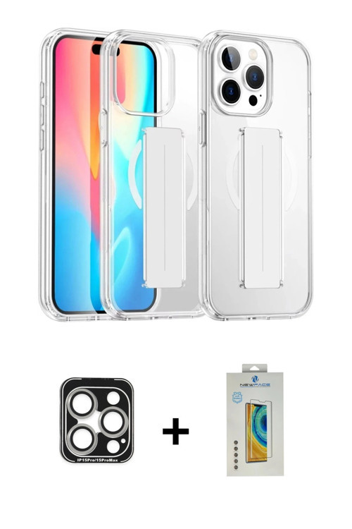 ieg™ iPhone 15 Pro Max Kılıf Nova Işık Koleksiyonu - Siyah Polymer Nano Ekran Koruyucu + Gümüş PVD M