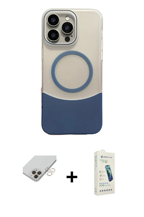 ieg™ iPhone 14 Pro Max Kılıf Kozmos Form Özel Seri - Şeffaf Pasifik Cam Ekran Koruyucu + Gold Band M