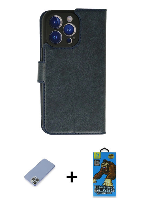 ieg™ iPhone 13 Pro Max Kılıf Siluet Işık Serisi - Siyah 18D Cam Ekran Koruyucu + Koyu Yeşil Metal Ka