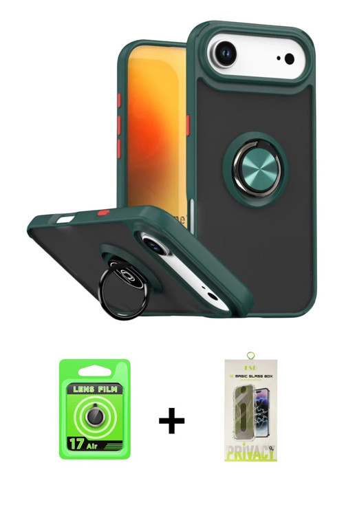 ieg™ iPhone 17 Air Kılıf Yörünge Çizgi - Siyah Joko Magic 5D Hayalet Cam + Gold Raze Metal Kamera Le