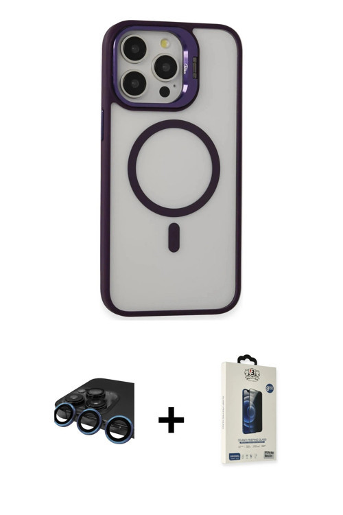 ieg™ iPhone 15 Pro Max Kılıf Ahenk Klasik Özel Seri - Siyah Bilvis Hayalet Cam Ekran Koruyucu + Laci