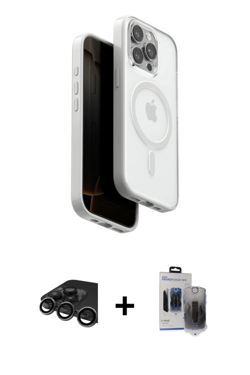 ieg™ iPhone 15 Pro Max Kılıf Pusula Form Serisi - Siyah Vanessa Magic Hayalet Cam + Titanyum Gri Raz