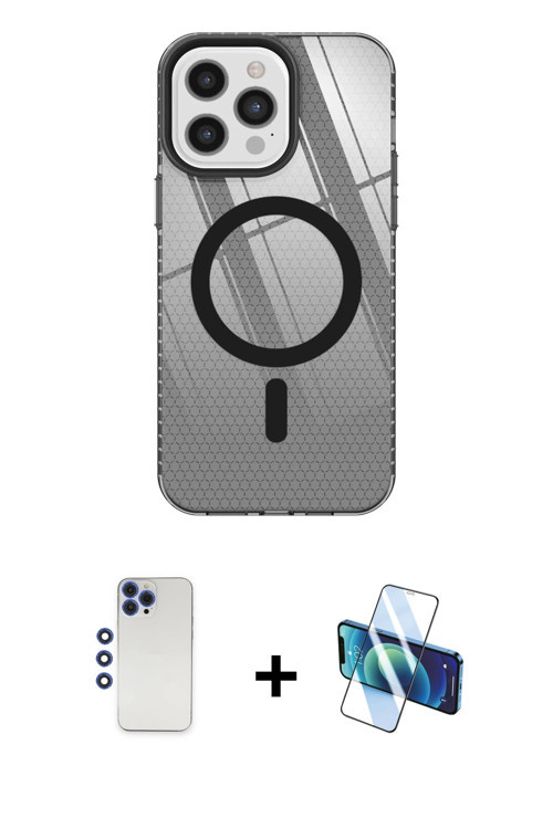 ieg™ iPhone 12 Pro Max Kılıf Doruk Prime - Siyah 3D Antistatik Seramik Nano Ekran Koruyucu + Laciver
