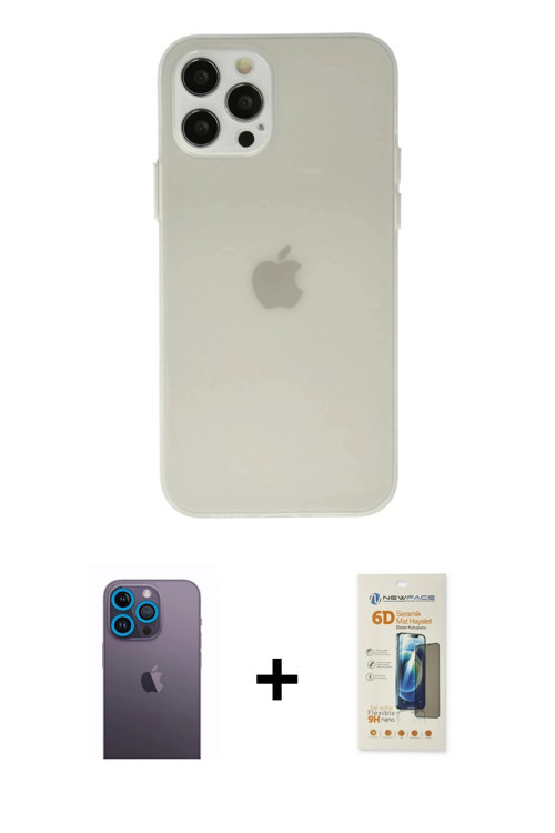 ieg™ iPhone 12 Pro Kılıf Atlas Minimal Prime - Siyah 6D Mat Seramik Hayalet Nano Ekran Koruyucu + Ma
