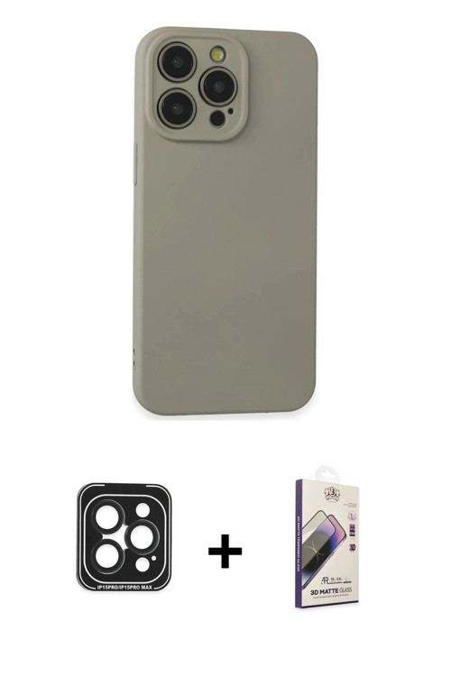 ieg™ iPhone 15 Pro Max Kılıf Ahenk Serisi - Siyah Bilvis 3D Mat Cam Ekran Koruyucu + Siyah PVD Metal