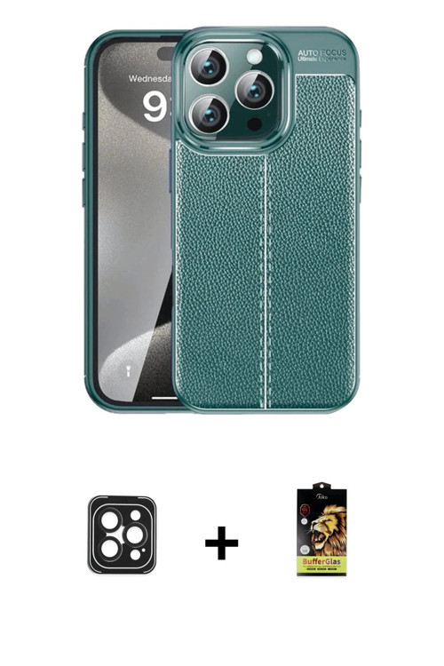 ieg™ iPhone 16 Pro Max Kılıf Doruk Klasik Özel Seri - Siyah Buffer Cam Ekran Koruyucu + Siyah PVD Me