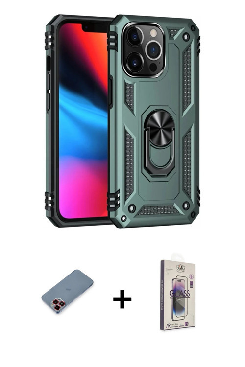 ieg™ iPhone 13 Pro Max Kılıf Ahenk Klasik Koleksiyonu - Siyah Bilvis 3D Cam Ekran Koruyucu + Kırmızı