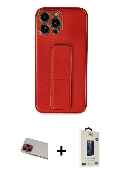 ieg™ iPhone 13 Pro Max Kılıf Akış Doku - Siyah Bilvis Hayalet Cam Ekran Koruyucu + Kırmızı Rainbow K