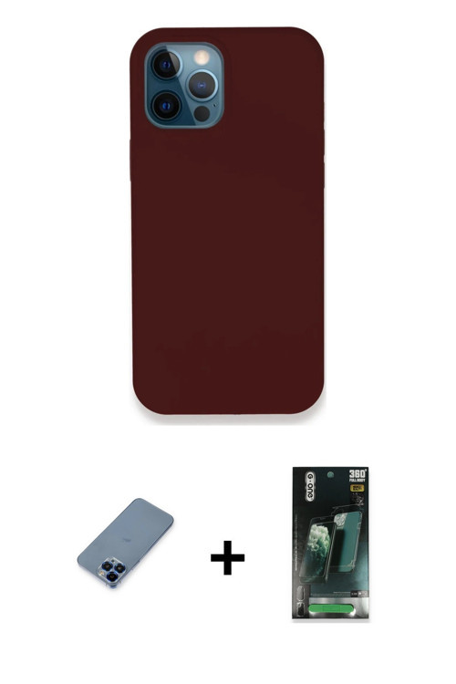 ieg™ iPhone 12 Pro Kılıf Zirve Modern Özel Seri - Şeffaf 360 Full Body Arka Koruyucu + Mavi Metal Ka