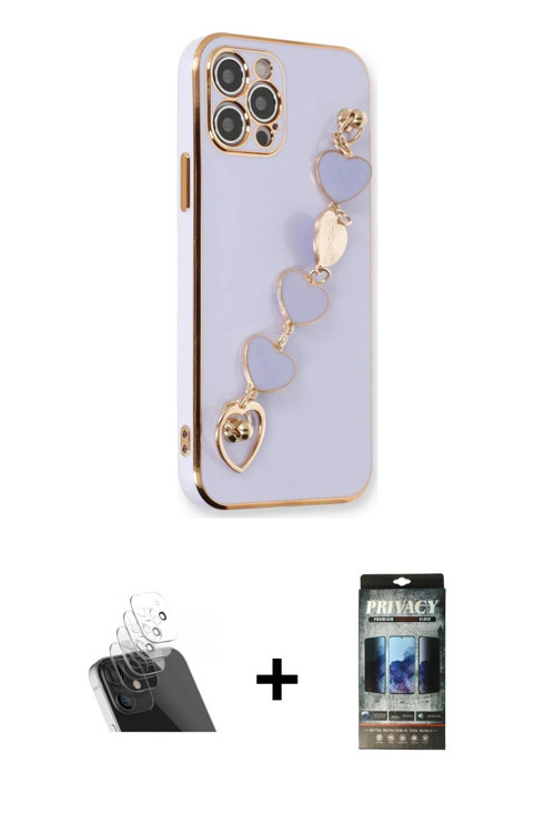 ieg™ iPhone 12 Pro Kılıf Nova Işık Prime - Siyah 34D Hayalet Izgaralı Cam + Şeffaf Kamera Lens Korum
