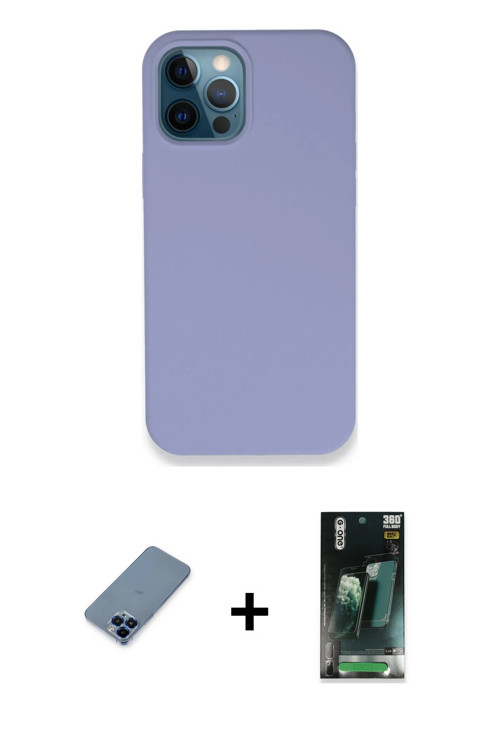 ieg™ iPhone 12 Pro Kılıf Zirve Modern Özel Seri - Şeffaf 360 Full Body Arka Koruyucu + Mavi Metal Ka
