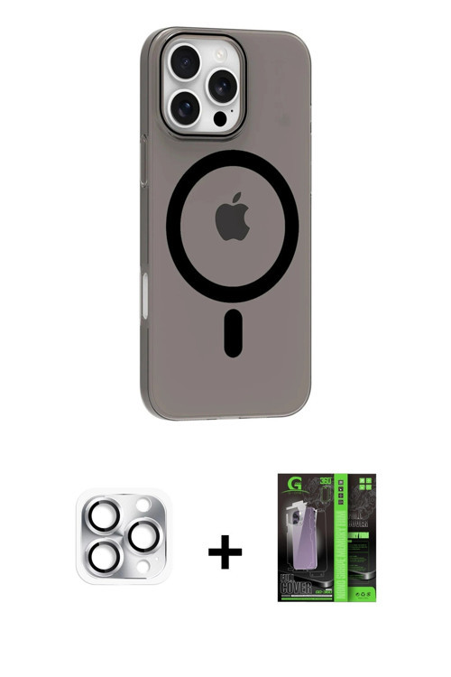 ieg™ iPhone 16 Pro Max Kılıf Pusula Form Özel Seri - Şeffaf 360 Full Body Arka Koruyucu + Gümüş Pers