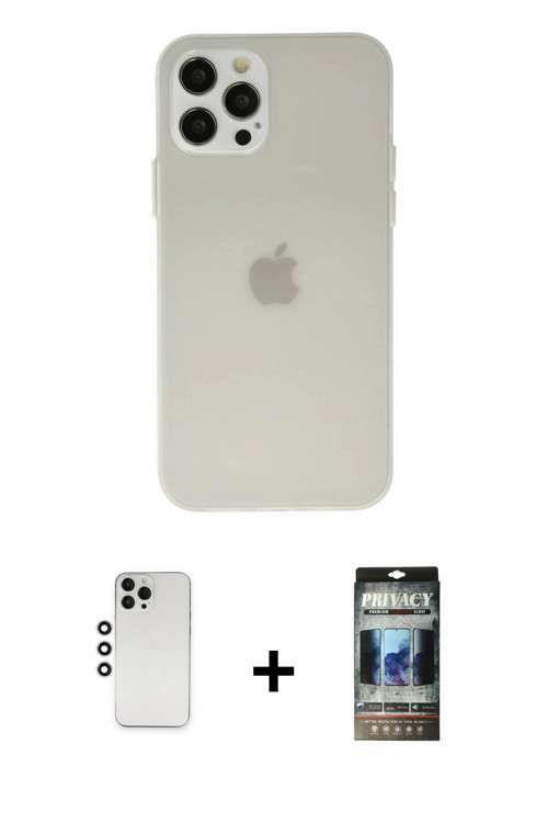 ieg™ iPhone 12 Pro Kılıf Atlas Minimal Prime - Siyah 34D Hayalet Izgaralı Cam + Gümüş Shine Kamera L