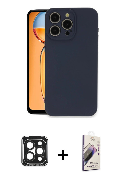 ieg™ iPhone 15 Pro Max Kılıf Ahenk Serisi - Siyah Bilvis 3D Mat Cam Ekran Koruyucu + Siyah PVD Metal