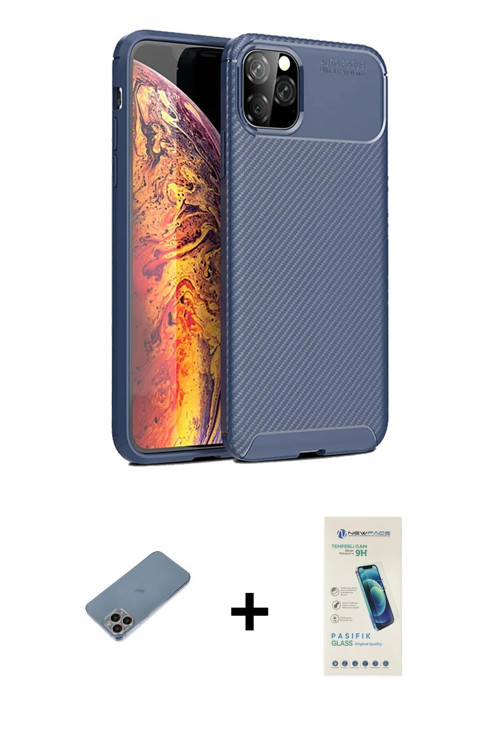 ieg™ iPhone 11 Pro Max Kılıf Eksen Form Prime - Şeffaf Pasifik Cam Ekran Koruyucu + Gökkuşağı Shine