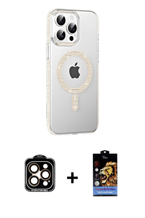 ieg™ iPhone 14 Pro Max Kılıf Yörünge Koleksiyonu - Siyah Buffer Hayalet Cam Ekran Koruyucu + Turuncu
