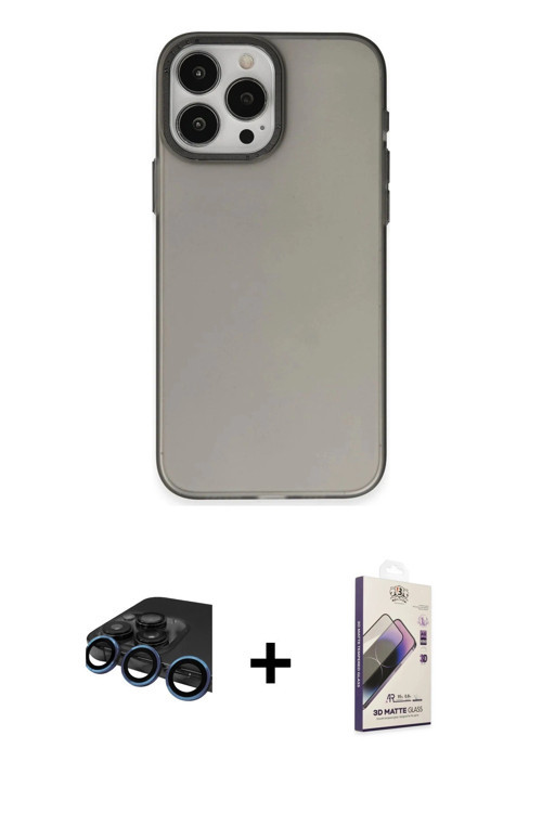 ieg™ iPhone 15 Pro Kılıf Ahenk Çizgi Prime - Siyah Bilvis 3D Mat Cam Ekran Koruyucu + Lacivert Raze