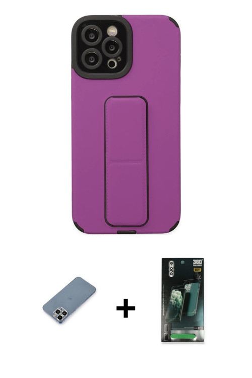 ieg™ iPhone 12 Pro Max Kılıf Çekirdek Yansıma - Şeffaf 360 Full Body Arka Koruyucu + Gümüş Metal Kam