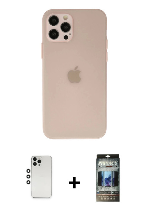 ieg™ iPhone 12 Pro Kılıf Atlas Minimal Prime - Siyah 34D Hayalet Izgaralı Cam + Gümüş Shine Kamera L