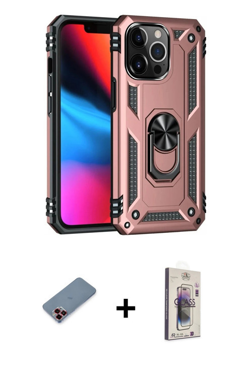 ieg™ iPhone 13 Pro Max Kılıf Ahenk Klasik Koleksiyonu - Siyah Bilvis 3D Cam Ekran Koruyucu + Kırmızı