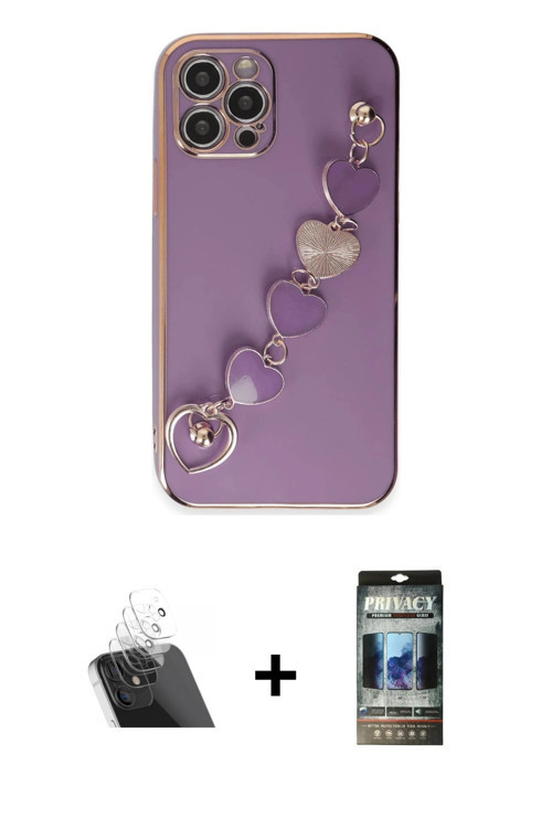 ieg™ iPhone 12 Pro Kılıf Nova Işık Prime - Siyah 34D Hayalet Izgaralı Cam + Şeffaf Kamera Lens Korum