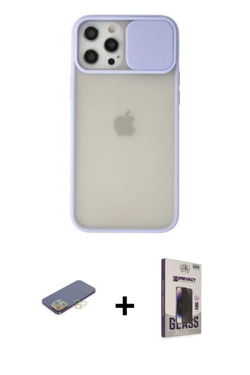 ieg™ iPhone 12 Pro Max Kılıf Vadi Çizgi - Siyah Bilvis Hayalet Cam Ekran Koruyucu + Sarı Renkli Kame
