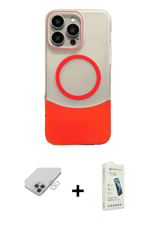 ieg™ iPhone 14 Pro Max Kılıf Kozmos Form Özel Seri - Şeffaf Pasifik Cam Ekran Koruyucu + Gold Band M