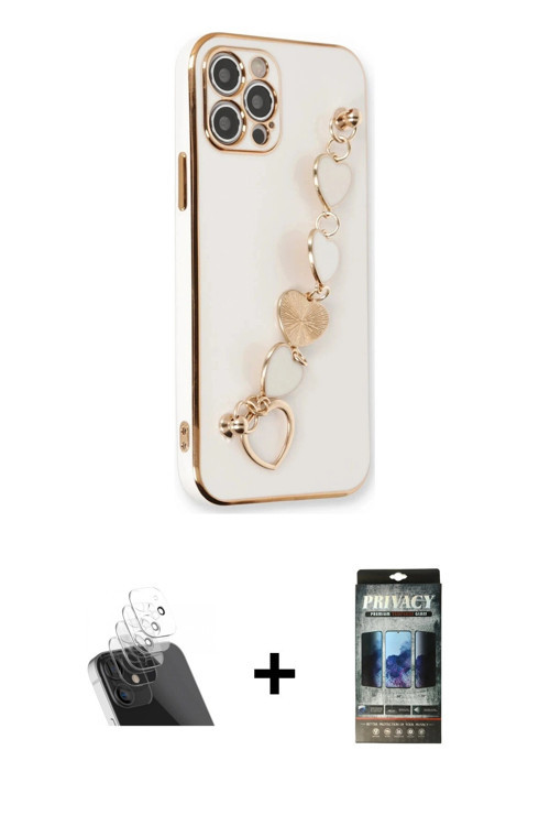 ieg™ iPhone 12 Pro Kılıf Nova Işık Prime - Siyah 34D Hayalet Izgaralı Cam + Şeffaf Kamera Lens Korum