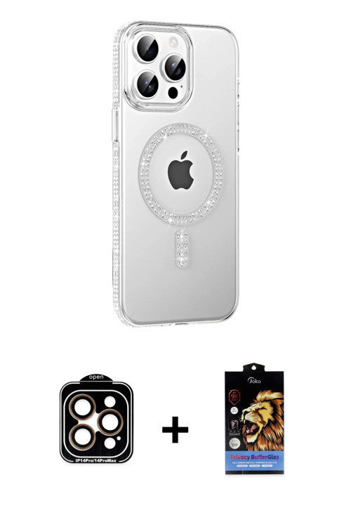 ieg™ iPhone 14 Pro Max Kılıf Yörünge Koleksiyonu - Siyah Buffer Hayalet Cam Ekran Koruyucu + Turuncu