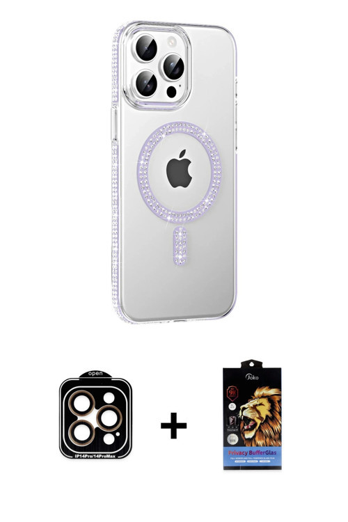 ieg™ iPhone 14 Pro Max Kılıf Yörünge Koleksiyonu - Siyah Buffer Hayalet Cam Ekran Koruyucu + Turuncu