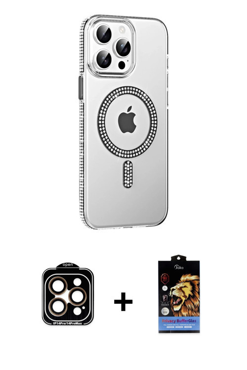 ieg™ iPhone 14 Pro Max Kılıf Yörünge Koleksiyonu - Siyah Buffer Hayalet Cam Ekran Koruyucu + Turuncu