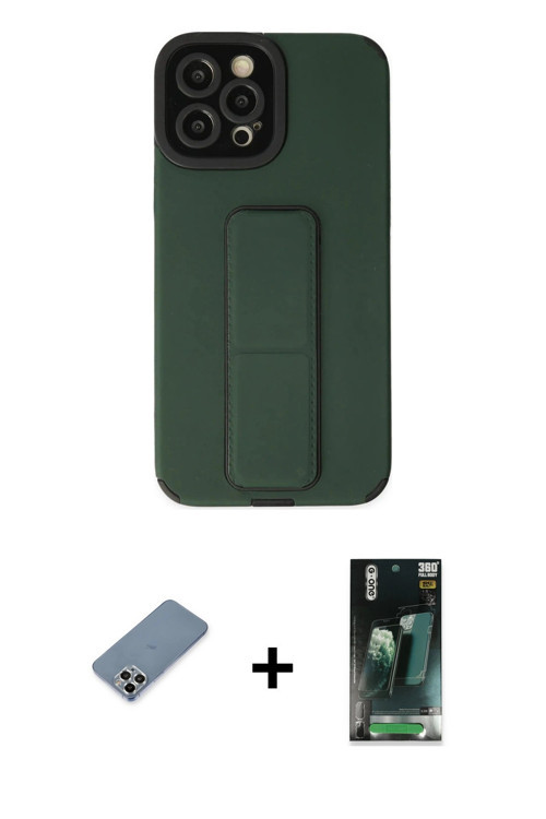 ieg™ iPhone 12 Pro Max Kılıf Çekirdek Yansıma - Şeffaf 360 Full Body Arka Koruyucu + Gümüş Metal Kam