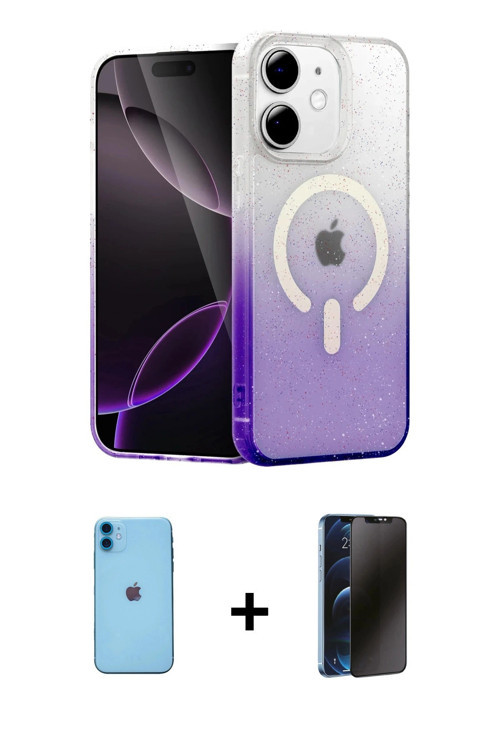 ieg™ iPhone 11 Kılıf Eksen Minimal Özel Seri - Siyah 3D Antistatik Hayalet Cam Ekran Koruyucu + Mavi