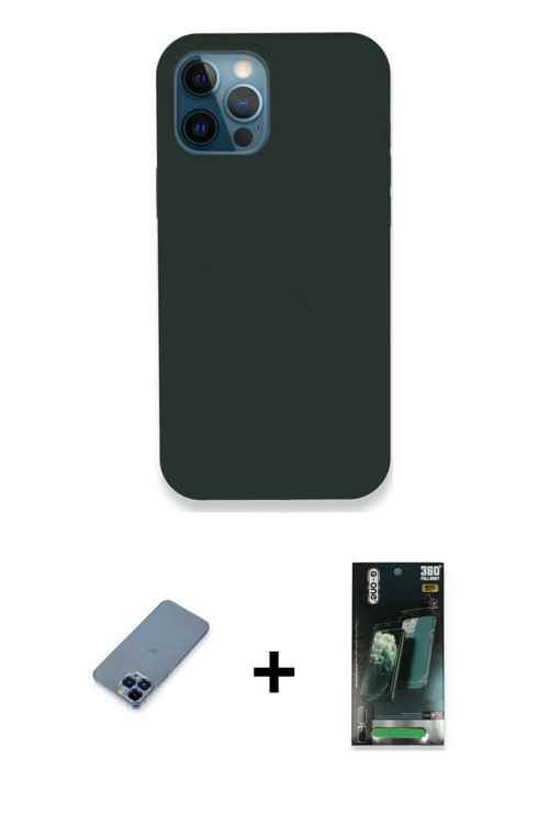 ieg™ iPhone 12 Pro Kılıf Zirve Modern Özel Seri - Şeffaf 360 Full Body Arka Koruyucu + Mavi Metal Ka