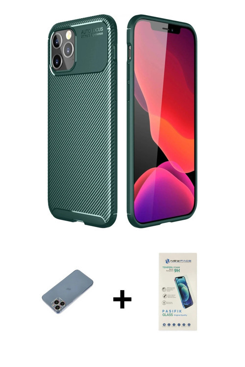 ieg™ iPhone 11 Pro Max Kılıf Eksen Form Prime - Şeffaf Pasifik Cam Ekran Koruyucu + Gökkuşağı Shine