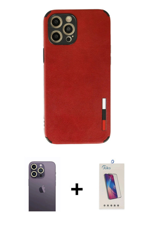 ieg™ iPhone 12 Pro Max Kılıf Doruk Asil Koleksiyonu - Siyah Joko 5D Cam + Beyaz Neon Fosforlu Kamera