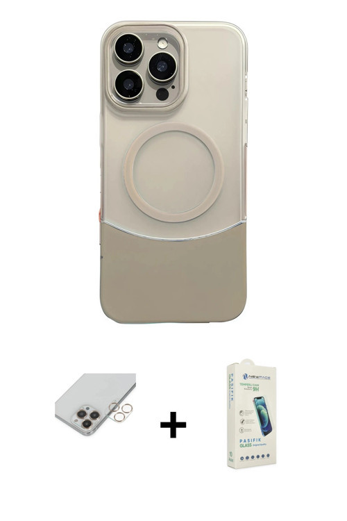 ieg™ iPhone 14 Pro Max Kılıf Kozmos Form Özel Seri - Şeffaf Pasifik Cam Ekran Koruyucu + Gold Band M