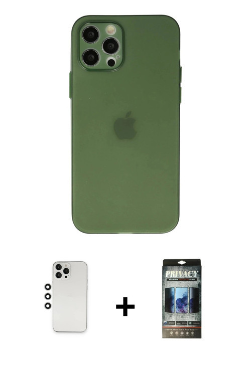 ieg™ iPhone 12 Pro Kılıf Atlas Minimal Prime - Siyah 34D Hayalet Izgaralı Cam + Gümüş Shine Kamera L