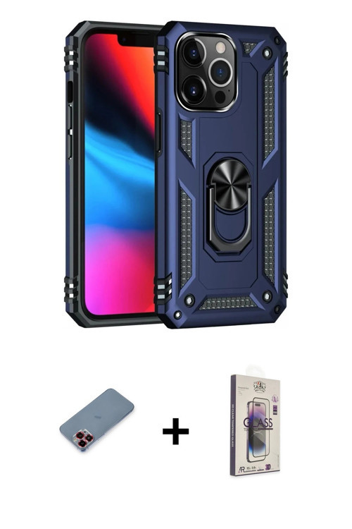 ieg™ iPhone 13 Pro Max Kılıf Ahenk Klasik Koleksiyonu - Siyah Bilvis 3D Cam Ekran Koruyucu + Kırmızı