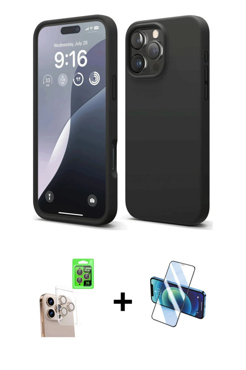 ieg™ iPhone 16 Pro Max Kılıf Ahenk Serisi - Siyah 3D Antistatik Seramik Nano Ekran Koruyucu + Natura