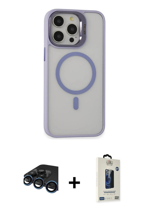 ieg™ iPhone 15 Pro Max Kılıf Ahenk Klasik Özel Seri - Siyah Bilvis Hayalet Cam Ekran Koruyucu + Laci