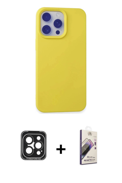 ieg™ iPhone 15 Pro Max Kılıf Ahenk Serisi - Siyah Bilvis 3D Mat Cam Ekran Koruyucu + Siyah PVD Metal