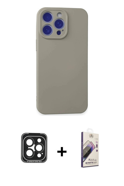 ieg™ iPhone 15 Pro Max Kılıf Ahenk Serisi - Siyah Bilvis 3D Mat Cam Ekran Koruyucu + Siyah PVD Metal